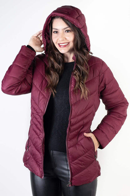 Jaqueta feminina de nylon alongada com capuz 80236