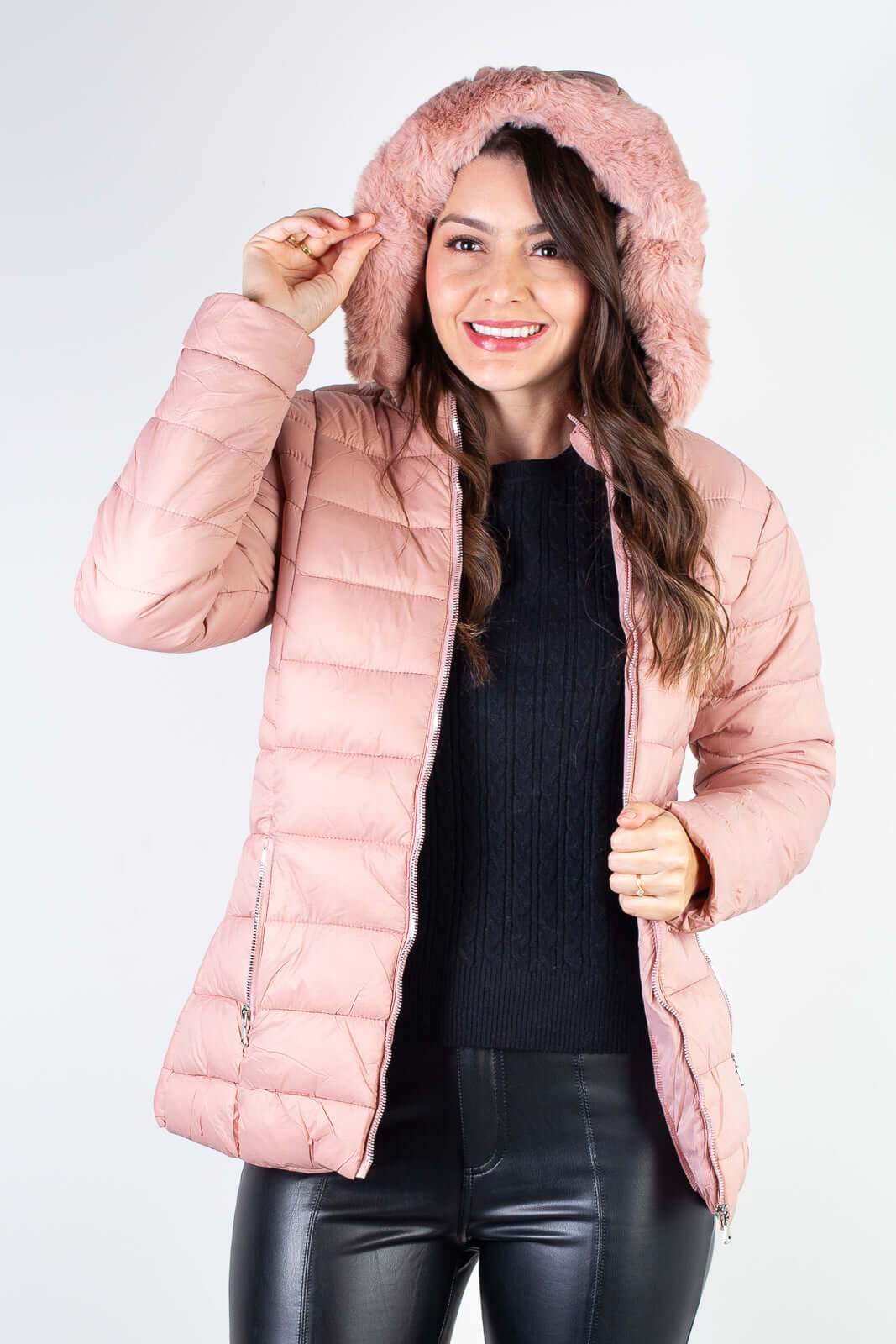 Jaqueta feminina curta de nylon forrada 80239
