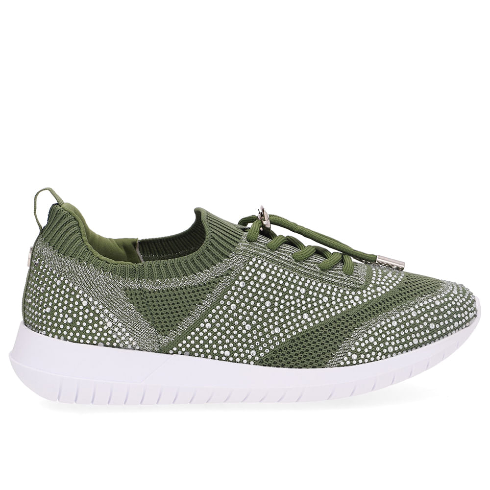 Tênis Slip On Tricot Cadarço Strass