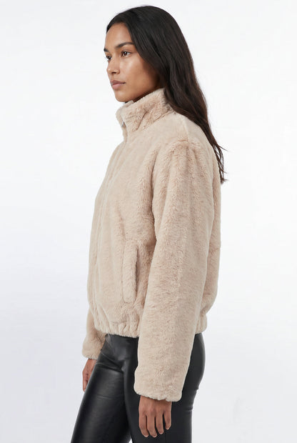 Jaqueta bomber feminina de pelúcia gola alta 61250