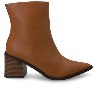 Bota Marrom Couro Salto Bloco Bico Fino