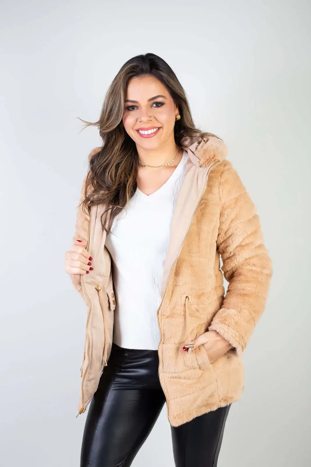 Jaqueta feminina nylon reversível com pelo 84293
