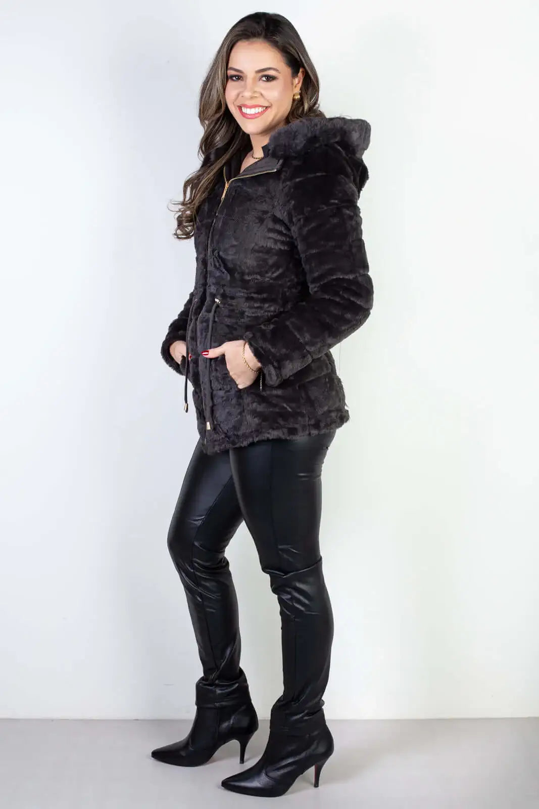 Jaqueta feminina nylon reversível com pelo 84293