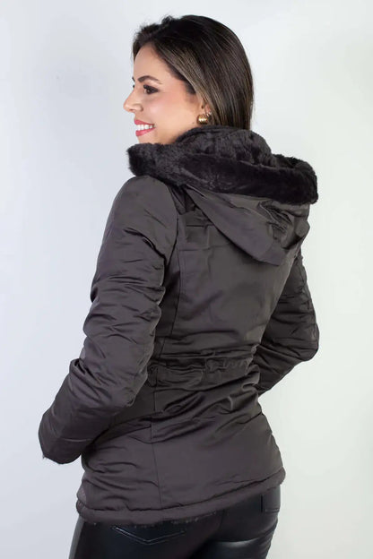 Jaqueta feminina nylon reversível com pelo 84293