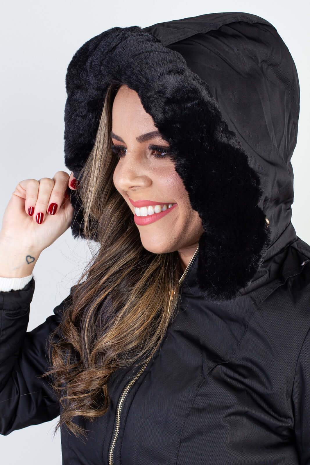 Jaqueta feminina nylon reversível com pelo 84293