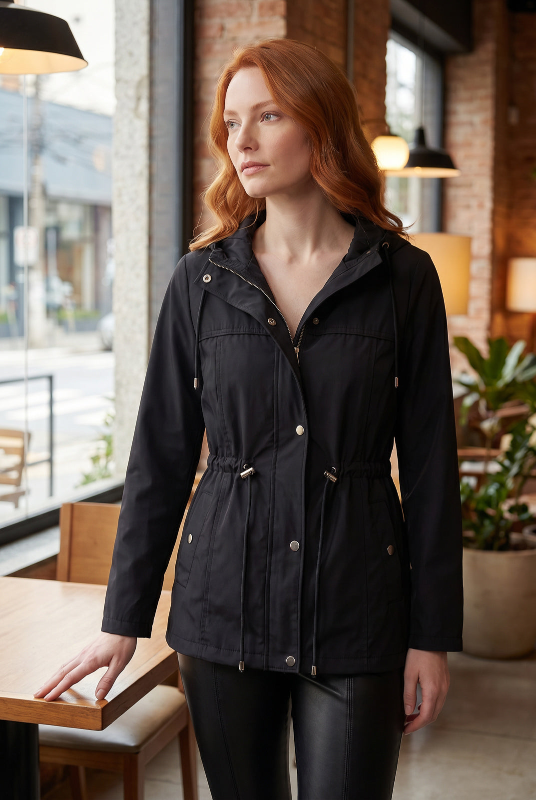 Parka feminina nylon com capuz removível 61168