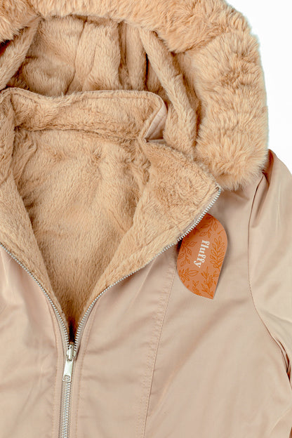 Parka feminina resinada dupla face com pelo 61469