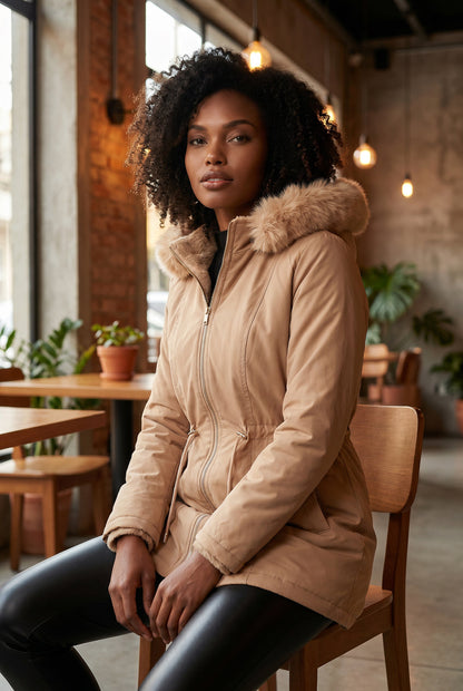 Parka feminina resinada dupla face com pelo 61469