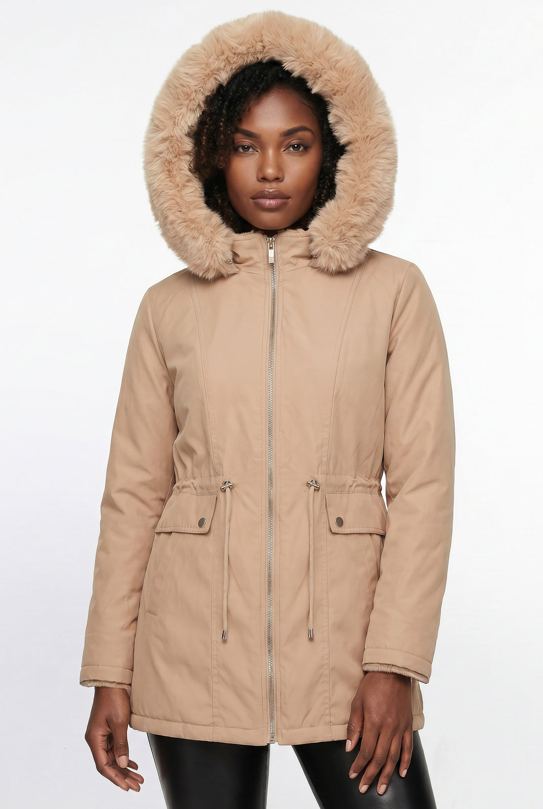 Parka feminina resinada dupla face com pelo 61469
