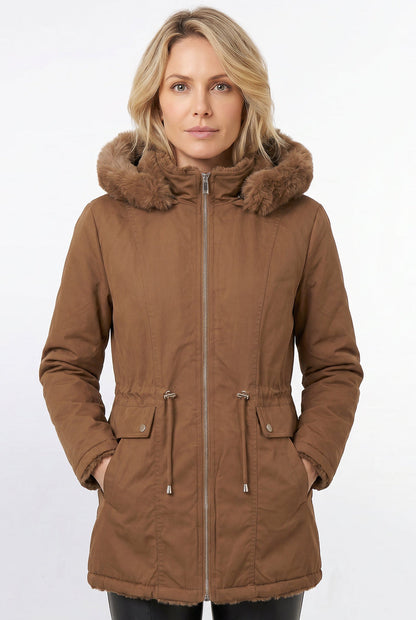 Parka feminina resinada dupla face com pelo 61469