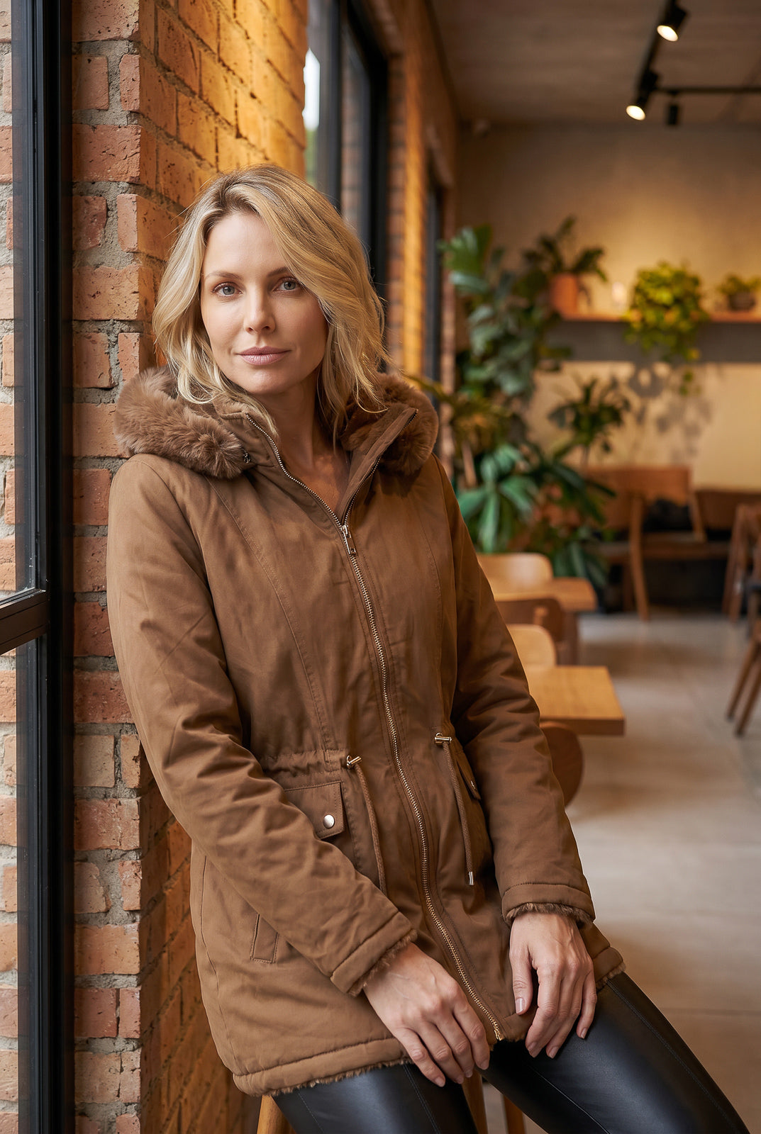 Parka feminina resinada dupla face com pelo 61469
