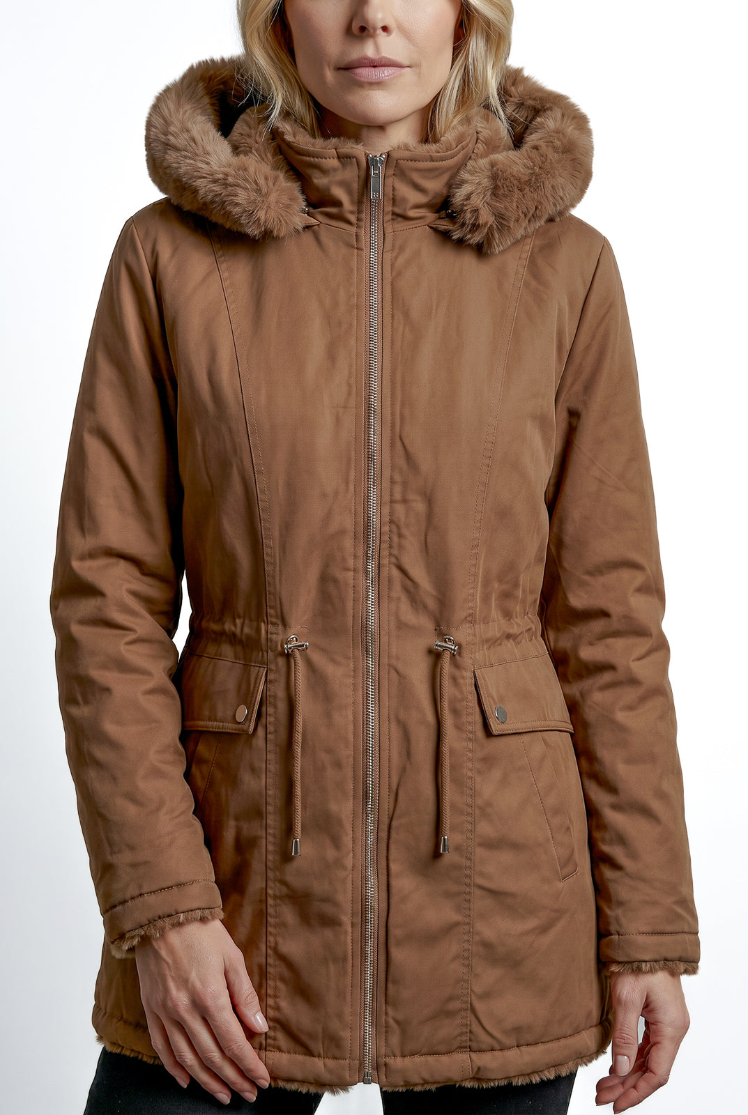 Parka feminina resinada dupla face com pelo 61469