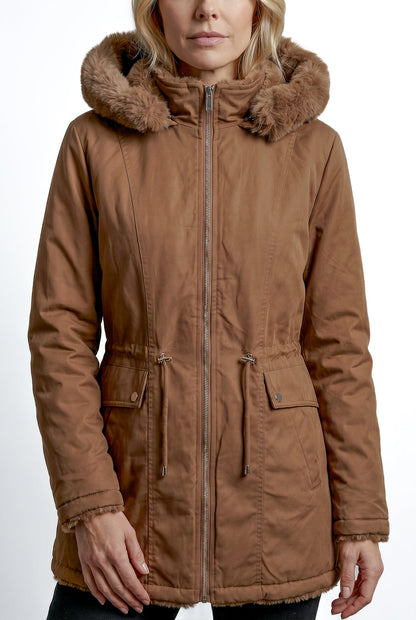 Parka feminina resinada dupla face com pelo 61469