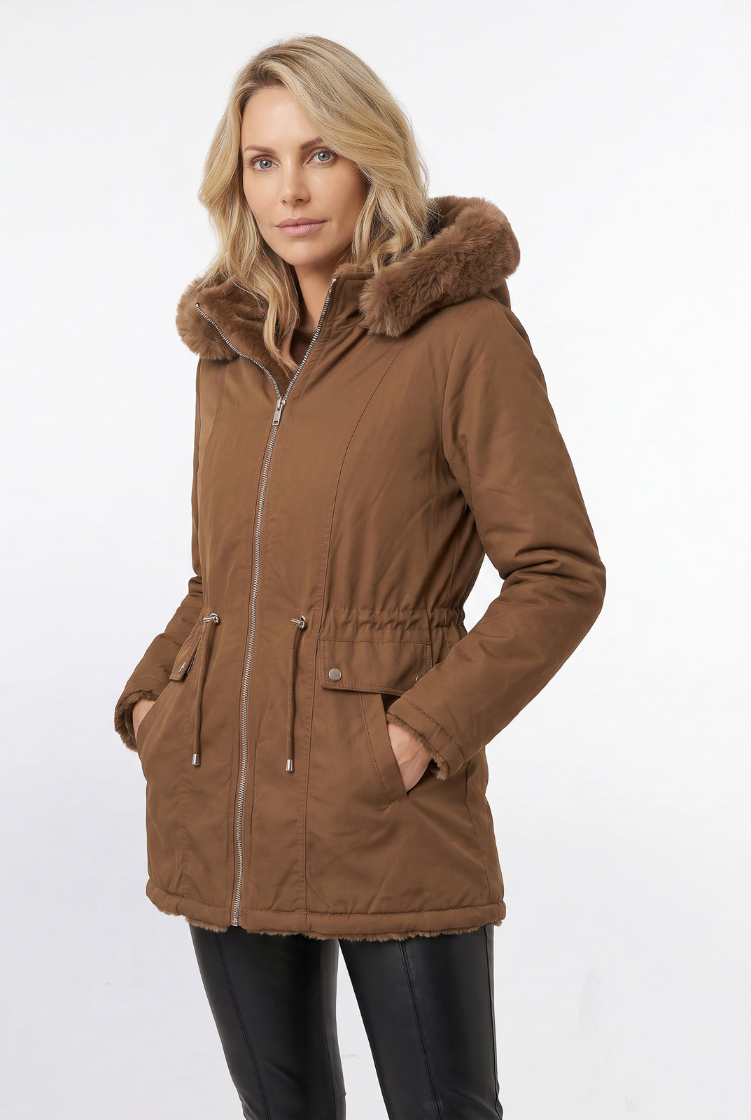 Parka feminina resinada dupla face com pelo 61469