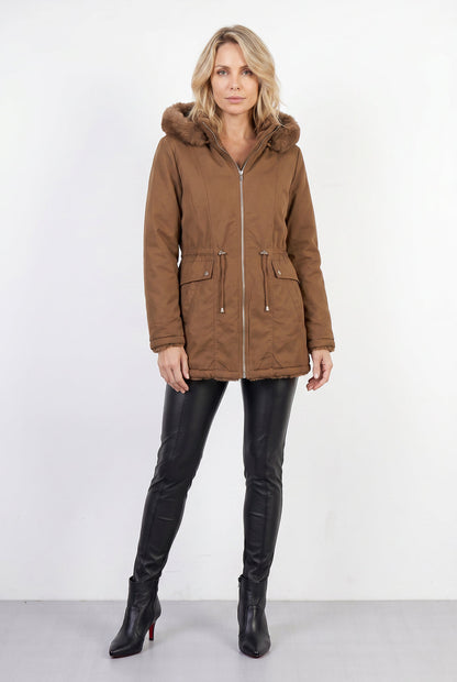 Parka feminina resinada dupla face com pelo 61469