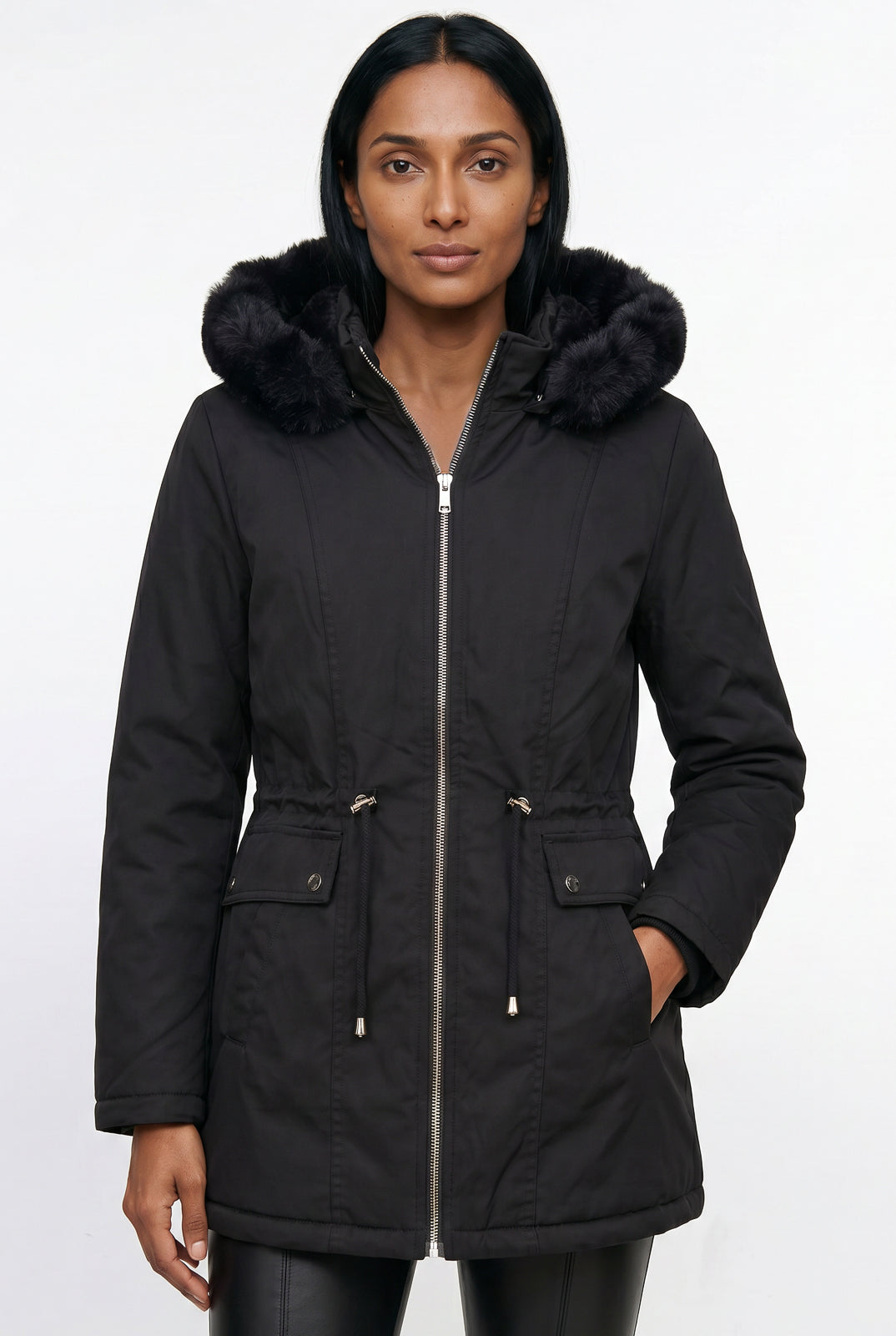 Parka feminina resinada dupla face com pelo 61469