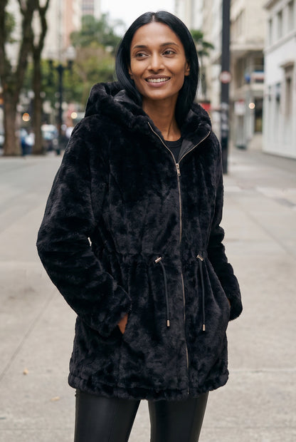 Parka feminina resinada dupla face com pelo 61469