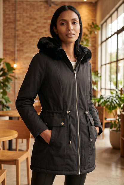 Parka feminina resinada dupla face com pelo 61469