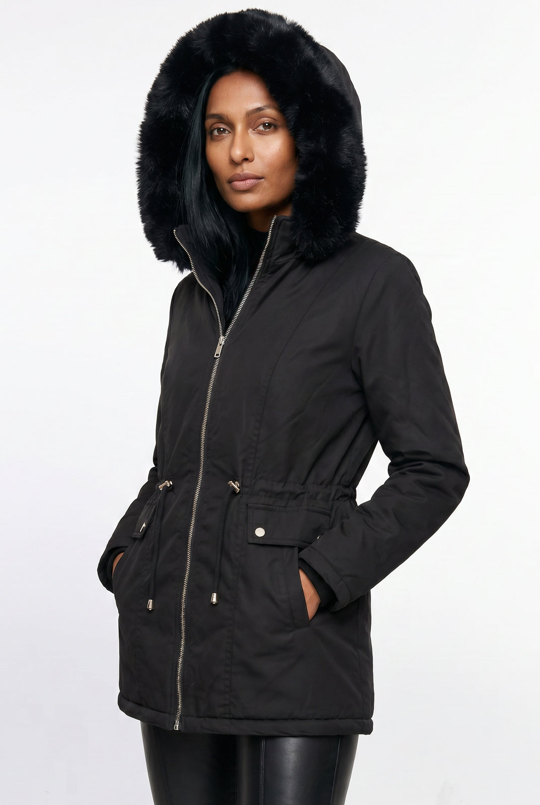 Parka feminina resinada dupla face com pelo 61469